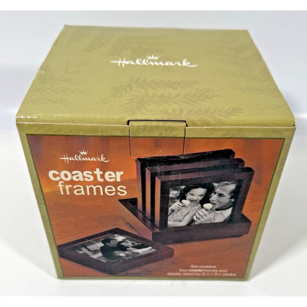 Hallmark Coaster Frames Set Brown Wood Glass 3.5x3.5 Photo Display New